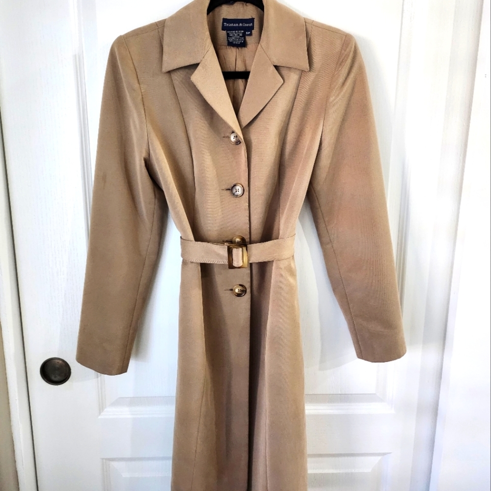 Tristan & Isuet Women's Soft Camel Colored Belted Trench Coat Sz SP